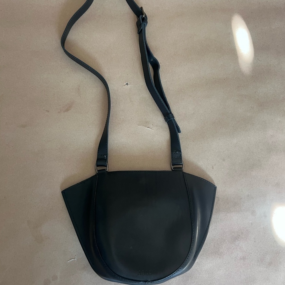 ABLE Cecilia Crossbody Bag Black Genuine Leather Adjustable Strap Retails $168